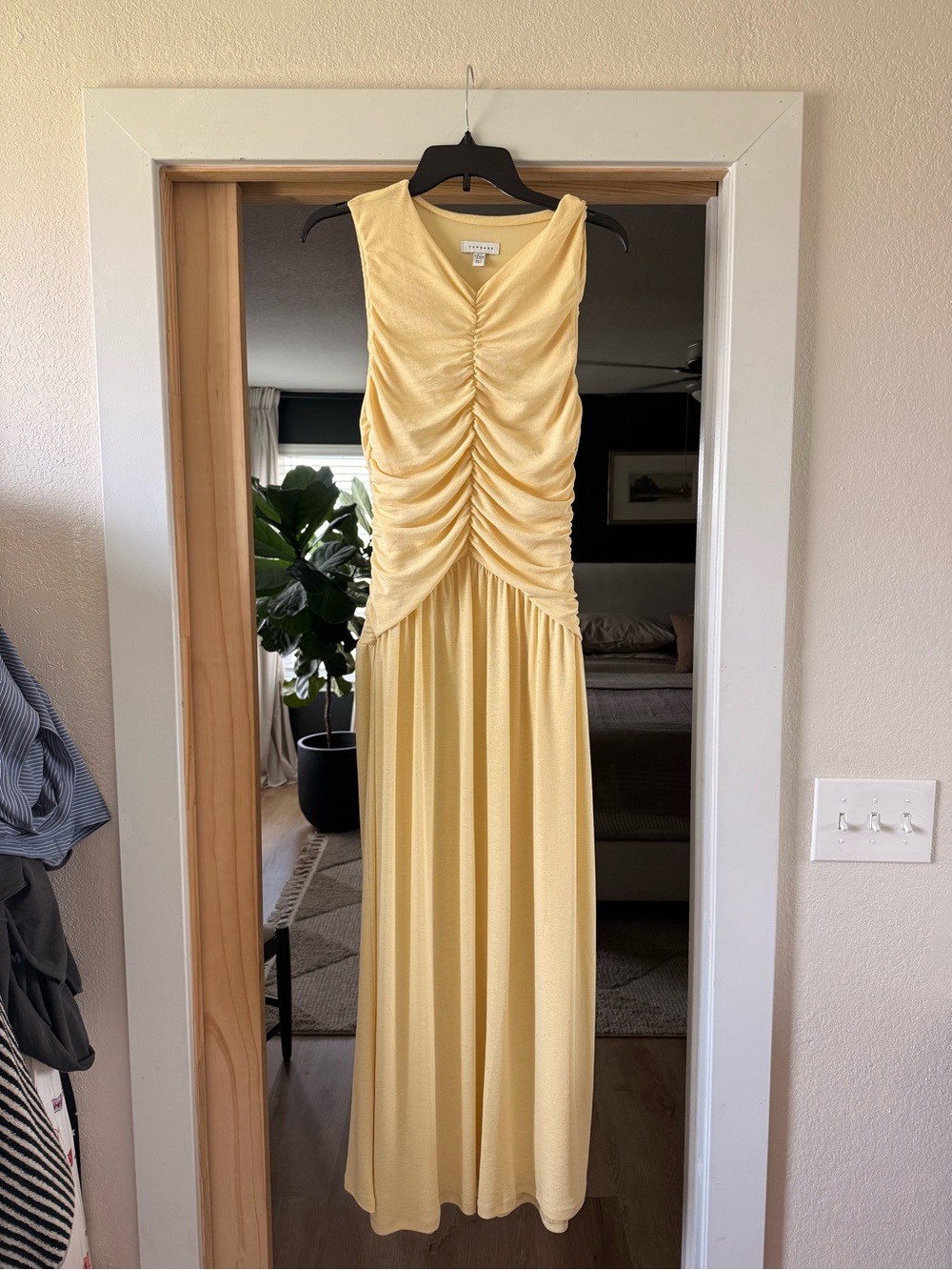 Topshop Yellow Ruched V-Neck Maxi Dress [Worn once for bridal shower]